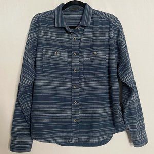 Prana 100% Organic Cotton Blue Striped Button Down Long Sleeve Shirt